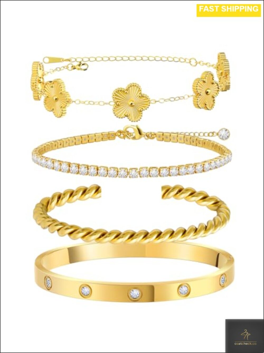 18K Gold Plated Stainless Steel Tennis Bracelet Set Stackable